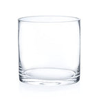 Enova Floral Clear Glass Cylinder Vase 6 x 6 Inches Round Flower Vase, Pillar Candle Hurricane Floating Candle Holder Vase, Small Floral Glass Vase for Decoration Home, Wedding Centerpiece (1 Piece) - size: 6W x 6H