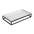 Ribbed Glass and Metal Tray – Frosted White with Black Accents, Modern Minimalist Storage