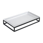 Ribbed Glass and Metal Tray – Frosted White with Black Accents, Modern Minimalist Storage