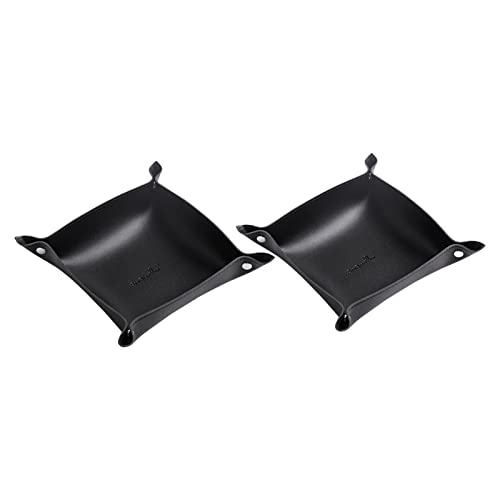 SANQIANWAN Leather Jewelry Valet Tray for Women and Man, Portable Entryway Table Tray Bedside Nightstand Desk Tray Small Catchall Travel Dish Plate for Key,Wallet,Watch,Coin (2PCs Black-B) - color: 2pcs Black-b, size: 8×8