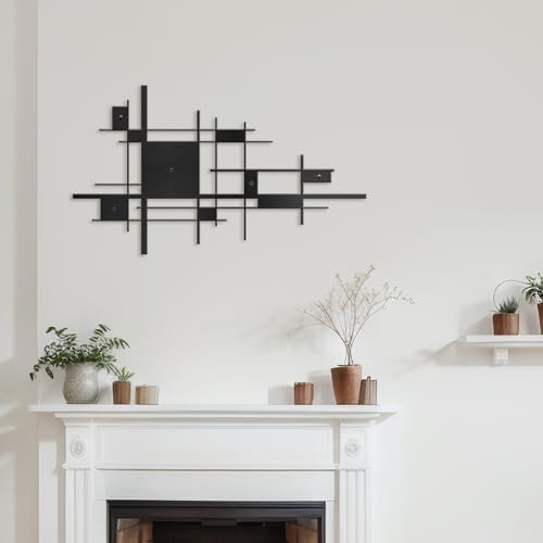SIGNLEADER Metal Wall Decor Mondrian Geometric Minimalist Modern Luxury Wall Sculpture Hangings 3D Statue Home Decoration for Living Room, Bedroom, Bathroom, Kitchen, Fireplace, Office - 18" Black - color: Gry28-2405-m28, size: 18" Black