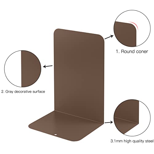 MSDADA Bookends, Book Ends for Book Shelves, Book Ends for Heavy Books,Metal Bookend Supports, Modern Minimalist Style Bookend, Brown(4Pairs/8Pcs) - color: Brown