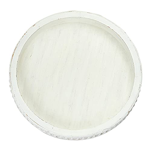 Creative Co-Op Round Decorative Wood Tray with Hobnail Edge, White - color: White, style: Tray