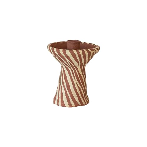 Creative Co-Op Round Decorative Hand-Painted Paper Mache Taper Holder, Brown and Beige