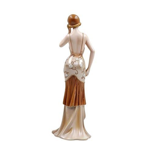 Comfy Hour 13" Glamour Elegance Art Deco Lady Figurine, Elegant Standing Woman Statue in Shimmering Gold and Tan Gown, Roaring 20s Style Desktop Decor Accent, 1 Unit - color: Elegant Standing Lady