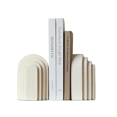 Decorative Bookends for Shelves, Set of 2 Book Ends for Heavy Books, Layered Arch Design Beige Bookend - color: Beige