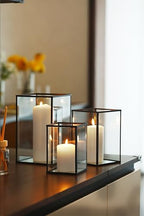 PHOSPHOR Hurricane Glass Candle Holder Set of 3 Pieces Black Hurricane Candleholders for Wedding Party Holiday Birthday Home Decor Lanter