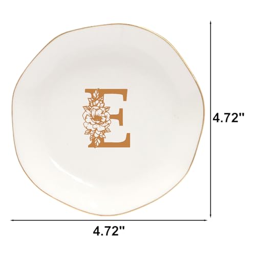 Ceramic Jewelry Tray Initial Ring Dish Personalized E-Monogrammed Engagement Wedding Gifts,Decorative Jewelry Holder for Friends,Sister,Birthday Mother's Day Christmas for Women,Ceramic White - style: E