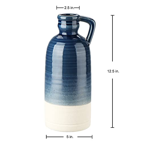 12.5" Blue Ceramic Vase for Home Decor Large Decorative Vase Boho Pottery Bud Vase for Flowers Rustic Farmhouse Tall Single Flower Vase for Centerpieces Pampas Grass - color: Blue