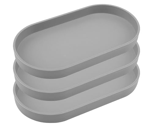 Gray Small Tray (10 inch), 3 Pack Oval Tray for Kitchen Counter, Bathtub Bathroom Vanity Items, Countertop Organizer, Coffee Accessory, Bar, Serving Seasoning, Salt and Pepper, Soap, Perfume. - color: Gray-3 Tray, size: 10.2" x 5.5" x 1.1"