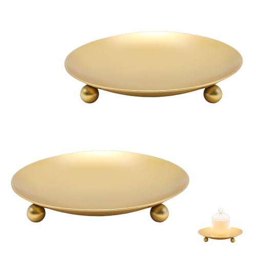 2Pcs Iron Plate Candle Holder Set - 4.33 Inch Decorative Pedestal Candle Stands for Home, Wedding, and Birthday Parties - Elegant Gold Candle Holders for Stylish Décor - color: Gold, size: Large