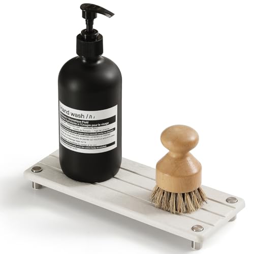 Razborci Quick Dry Bathroom Tray & Kitchen Sink Organizer, Water Absorbing Countertop Sponge Holder Soap Dish, Diatomaceous Earth Stone Vanity Dispenser Toothbrush Bottle, Gray Beige, 10" x 4" - color: 1. Greige, size: 10" x 4" x 1"
