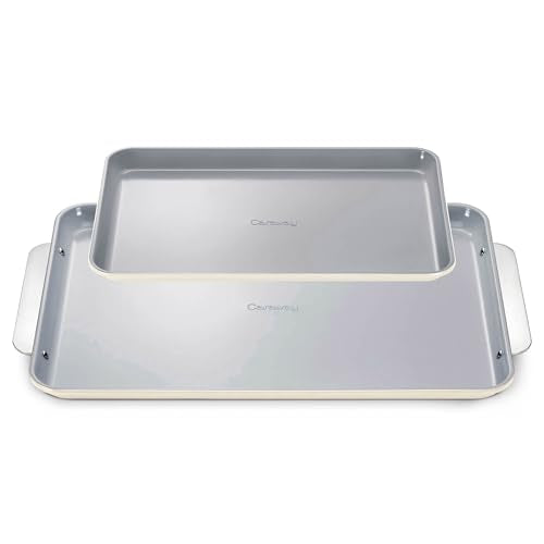 Caraway Non-Stick Ceramic Baking Sheet Duo - Naturally Slick Ceramic Coating - Non-Toxic, PTFE & PFOA Free - 18 x 13" Large & 15 x 10" Medium - Cream - color: Cream, size: Baking Sheet Duo