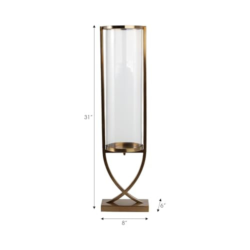 Contemporary Metal and Glass Hurricane Candle Holder - Decorative Pillar Candlestick Holder for Table Centerpiece - Elegant Home Decor Accents for Any Special Occasion Decoration - 31" Gold - color: Gold, size: 31"