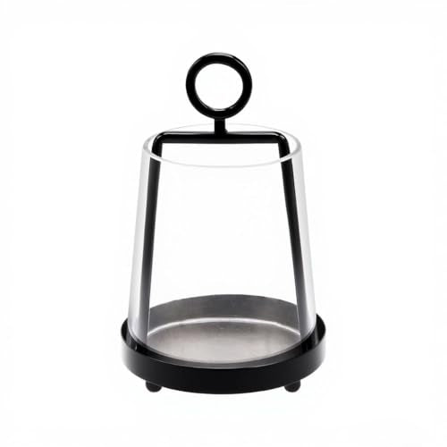 6" Wide Modern Farmhouse Metal Hurricane Candle Holder with Handmade Sturdy Glass Sleeve in Black for Pillar Candle & Plants, Glass Hurricane Lantern, Industrial, Minimalistic - color: Black, size: 6"x10"