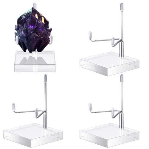 Suzile 4 Pcs Adjustable Metal Arm Display Stand Easel with Acrylic Base Rock Display Easel Holder Acrylic Crystal Clear Plate Stand for Geodes Mineral Agate (Silver, 2 x 2 x 3 Inch) - color: Silver, size: 2 x 2 x 3 Inch