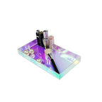 Iridescent Acrylic Tray 10.5" x 5.5", Vanity Tray for Dresser with Non-Slip Base, Small Bathroom Countertop Organizer for Makeup Perfume Jewelry, Cute Aesthetic Gift for Women, Purple