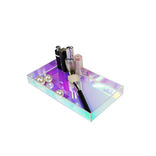 Iridescent Acrylic Tray 10.5" x 5.5", Vanity Tray for Dresser with Non-Slip Base, Small Bathroom Countertop Organizer for Makeup Perfume Jewelry, Cute Aesthetic Gift for Women, Purple