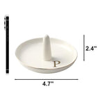 Ceramic Initials Jewelry Tray Ring Dish With Personalized P-Monogrammed Engagement Wedding Gifts, for Birthday Mother's Day for Women, Ceramic White 4.7" x2.4" - style: P