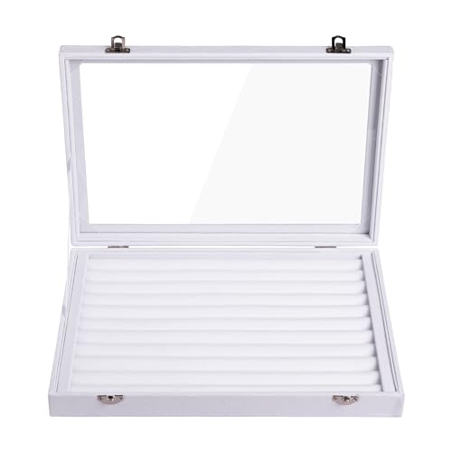 Frebeauty Rings/Earrings Organizer Tray with Clear Lid 10 Slots Velvet Drawer Insert Jewelry Storage box Transparent Glass lid Jewelry Display Case Showcase Gift for Girls Women (White, 10 Slots) - color: White, size: 10 Slots