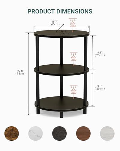 Round Pedestal End Table - 3-Tier Oval Accent Table for Small Spaces, Rustic Wood and Metal Couch Side Table, Nightstand for Bedroom or End Table Living Room, Easy to Assemble, Charcoal Wenge - color: Charcoal Wenge, size: 1-Pack, style: Without Power Out