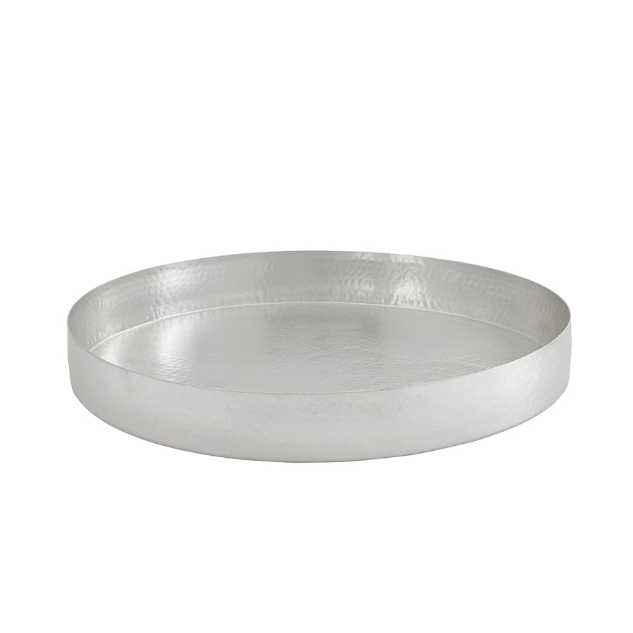 Temari Hammered Silver Round Serving Tray – Elegant Metal Platter for Appetizers, Desserts, Fruit, and Entertaining