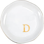 ProCase Ceramic Jewelry Tray, Initial Ring Dish Trinket Plate Engagement Gift, Small Personalized Monogram Ring Bowl for Wedding, White Decorative Jewelry Holder for Women Vanity -Letter D - style: D