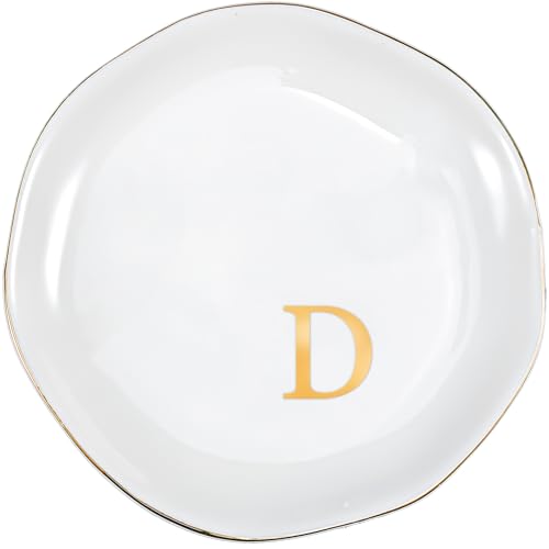 ProCase Ceramic Jewelry Tray, Initial Ring Dish Trinket Plate Engagement Gift, Small Personalized Monogram Ring Bowl for Wedding, White Decorative Jewelry Holder for Women Vanity -Letter D - style: D