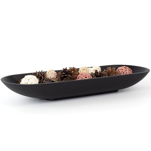Enhanced Long Large Decorative Bowl for Home Decor - Long Dough Bowl for Table Centerpieces 17.72"W x 2.24"H - Black Minimalist Design Dough Decor Bowl for Coffee Table, Dining Table Centerpiece - color: Black, size: Extra Long