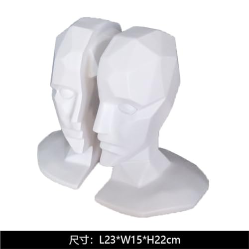 RUVOO Bookends Decorative Book Support Book Stopper Geometry Bookend Resin Book End Head Shape Book Stopper Art Classic Light Luxury Book Ends for Heavy Books Book Stoppers (Color : White, Size : A)