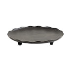 Kate and Laurel Alessia Modern Decorative Scalloped Round Footed Metal Tray; 16 Inch Diameter; Black; Transitional Food-Safe Cast Aluminum Pedestal Tray with Rough Texture and Deckled Edge - color: Black