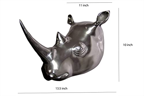 DECORVOID Large Metal Rhino Head Wall Sculpture – Unique Aluminum Figurine for Bold Home, Office, or Restaurant Décor