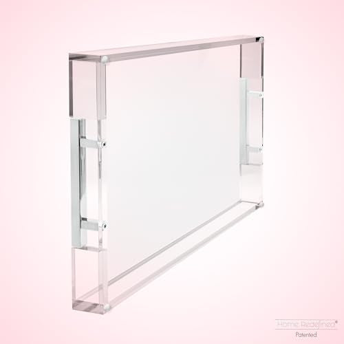 Modern 16"x12" Rectangle Acrylic Lucite Plastic Decorative Serving Tray with Silver Stainless Steel Metal Handles for Home Decor Ottoman Coffee Table Food Fruits Lap Vanity Perfume By Home Redefined - color: Clear/Silver