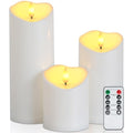 Raycare 3"x4"6" 8" Outdoor Waterproof Flameless Candles, Battery Operated LED Candles with Remote Control and Timer, Electric Fake Plastic Pillar Candles, Ivory White, Set of 3 - color: D3"xH4"6"8"-Ivory White