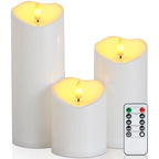 Raycare 3"x4"6" 8" Outdoor Waterproof Flameless Candles, Battery Operated LED Candles with Remote Control and Timer, Electric Fake Plastic Pillar Candles, Ivory White, Set of 3 - color: D3"xH4"6"8"-Ivory White