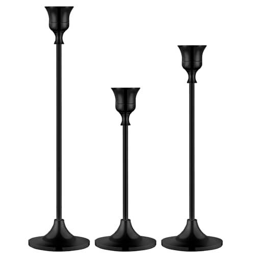 Metal Candle Holders for Candlesticks Taper Candlestick Holders Set Vintage Decorative Centerpiece Candelabra Tall Candle Stands (Matt Black, 1 Set (3 pcs)) - color: Matt Black, size: 1 Set (3 pcs)