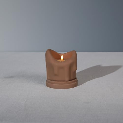 Handcrafted Tealight Candle Holder Designed as a Melting Candle; Handmade Tea Light Candle Holder; Bathroom, Living Room Mantel, Entryway, Buffet and Dining Table Decoration Brown - color: Brown