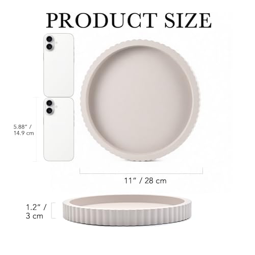 Modern Decorative Tray for Coffee Table, 11" Wooden Gray Beige Round Small Decor Tray for Candle, Perfume, Vanity, Kitchen Island Counter & Table Centerpiece - color: Gray Beige