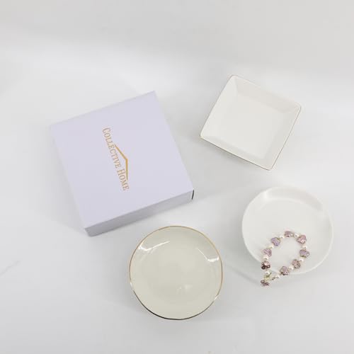 COLLECTIVE HOME - Ceramic Jewelry Tray, Decorative Geometric Jewelry Dish, Luxurious Trinket Tray with High Base, Birthday Mother's Day for Women (Square Matte) - color: Square Matte