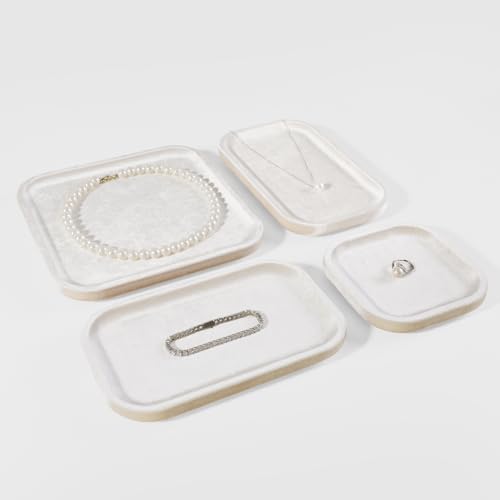 Resilient Velvet Jewelry Display Tray for Ring Earrings Bracelet Necklace, Flat Jewellery Dish for Showcase Store Retail Counter Exhibition Photography Livestream (Light Beige, Medium) - color: Light Beige, size: Medium