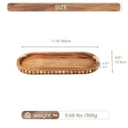 Acacia Wood Decorative Oval Tray, Beaded Edge Farmhouse Tray for Coffee Table Centerpiece, Rustic Wooden Serving Tray for Candle Holder, Kitchen & Living Room Counter Home Decor
