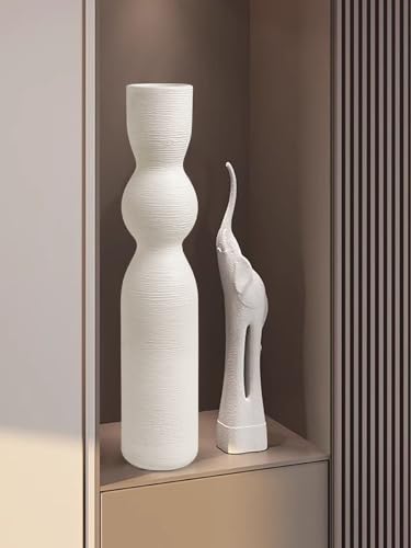 Tall Skinny Vase 15 Inch Thin Vases, Handmade Ceramic Flower Vase Modern Minimalist Style for Living Room, Home, Office, Centerpiece,Table, Wedding Party (White - color: 15inch&white