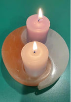 Selenite Stone Orange and White Yin Yang Tea Light Candle Holder, Handcrafted from Morocco