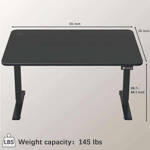 Furmax 55 x 24 Inches Electric Height Adjustable Standing Desk Large Sit Stand Up Desk Home Office Computer Desk Memory Preset with T-Shaped Metal Bracket, Black - color: Black, size: 55 Inch
