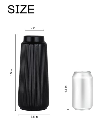 Black Ceramic Vase, 8 Inch Conical Flower Vase with Narrow Mouth for Pampas Grass, Modern Tapered Decorative Vase for Home Decor, Living Room Table, Shelf - color: Black03