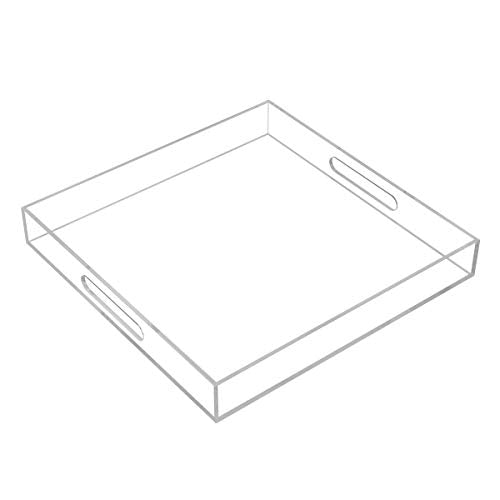 Clear Sturdy Acrylic Serving Tray with Handles - 14x14Inch - Coffee, Appetizer, Breakfast, Butler Tray - Kitchen Countertop & Makeup Drawer Organizer - color: Clear, size: 14" x 14" x 2"