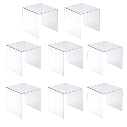 Jusalpha® 8 PC 5'' Clear Acrylic Risers, Acrylic Display Risers Shelf Showcase Fixtures for Jewelry, Display Stand for Amiibo Funko POP Figures, Cupcakes, Food Display, Cabinet- Lot of 8 (5x5x5 Inches) - size: 5x5x5 Inches