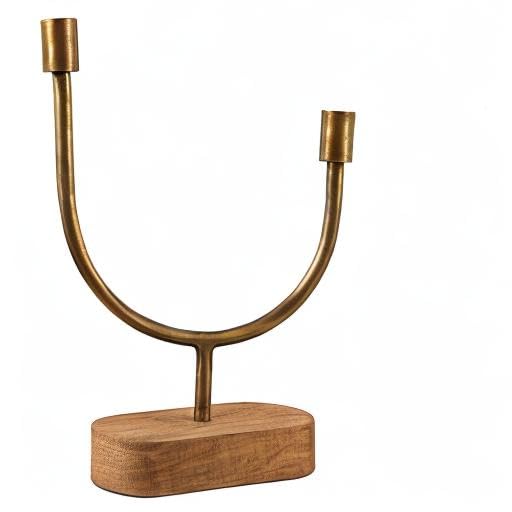 Main + Mesa Asymmetrical Wood and Metal Candle Holder - size: 13.75"H