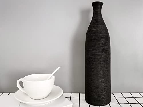 Modern Black Ceramic Vase, 13.3 inch Small Narrow Neck Vases, Ceramic Flower Vases Decorative, Fireplace, Table Decor, Modern Farmhouse Decor Vase