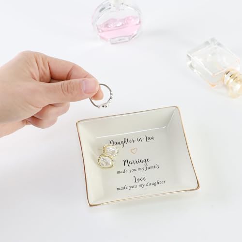 HOME SMILE Mother's Day Wedding Valentine Gifts for Daughter In Law From Mother In Law,Ceramic Ring Dish jewelry Tray,-Marriage Made You My Family,Love Made You My Daughter - style: Daughter In Law